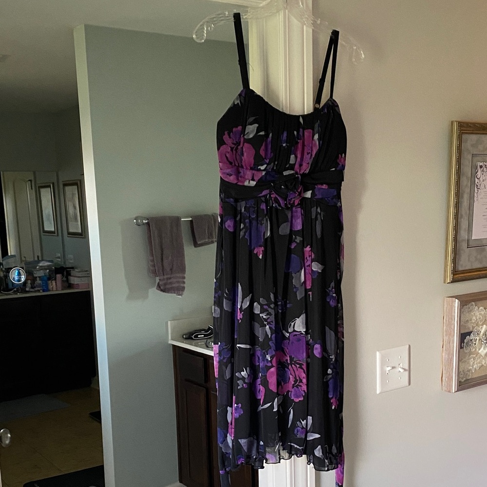 dressbarn Black and Purple Floral Midi Dress